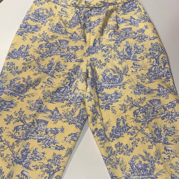 Gotcha Covered Pants - Beautiful Vintage Blue‎ and Yellow Toile Print Women's Trousers 100% Cotton!
